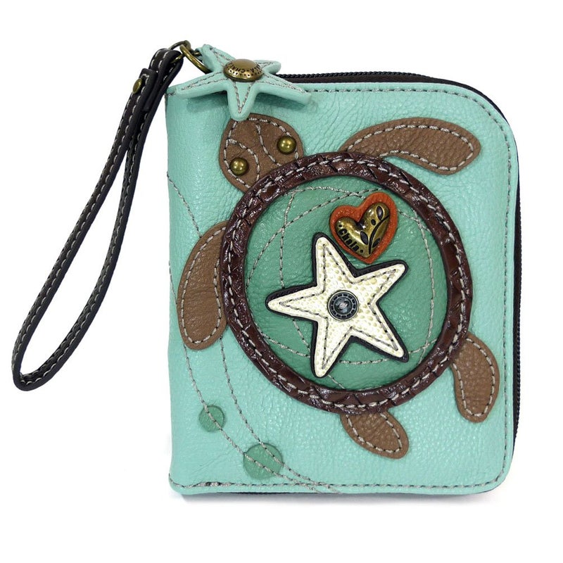 CHALA Zip Around Wallet, Wristlet, 8 Credit Card Slots, Sturdy Pu Leather - Turtle - Blue - Image 1